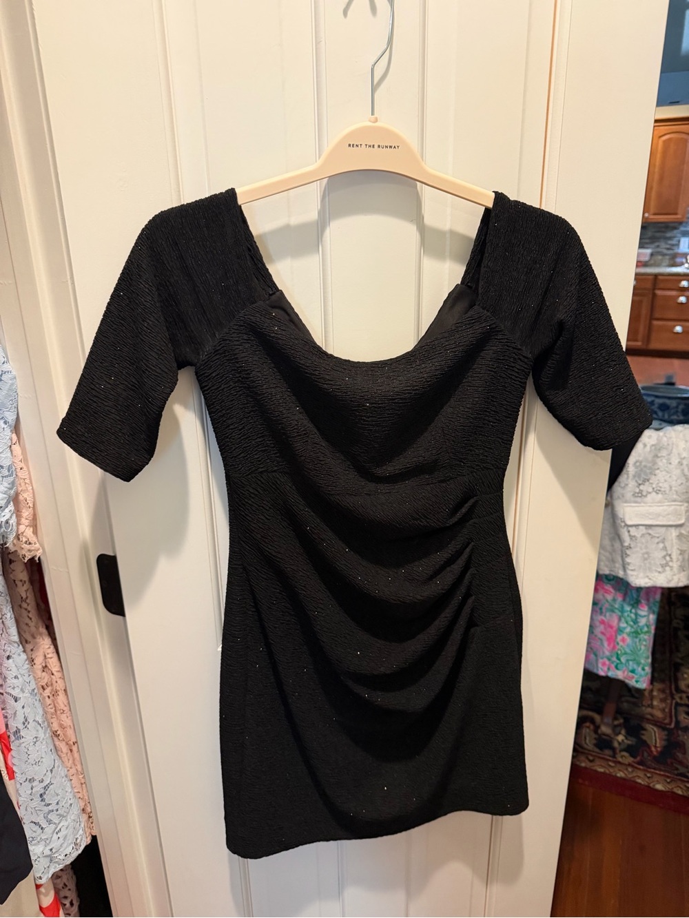 Eliza J Black Short Sleeve Ruched Mini Dress